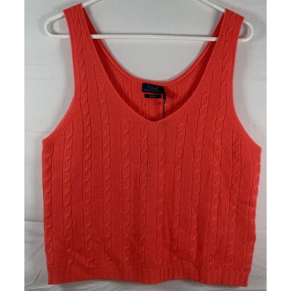 NWT Women‎ Polo Ralph Lauren 100% Cashmere Cable Knit Sweater Tank Top Pink XL
